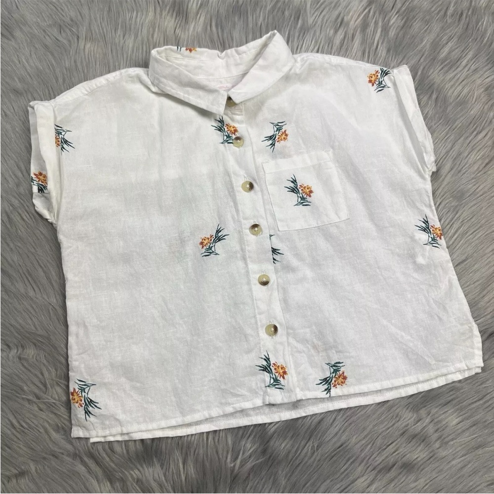 O’Neill Girls Floral Button Up Linen Blend Shirt XXS